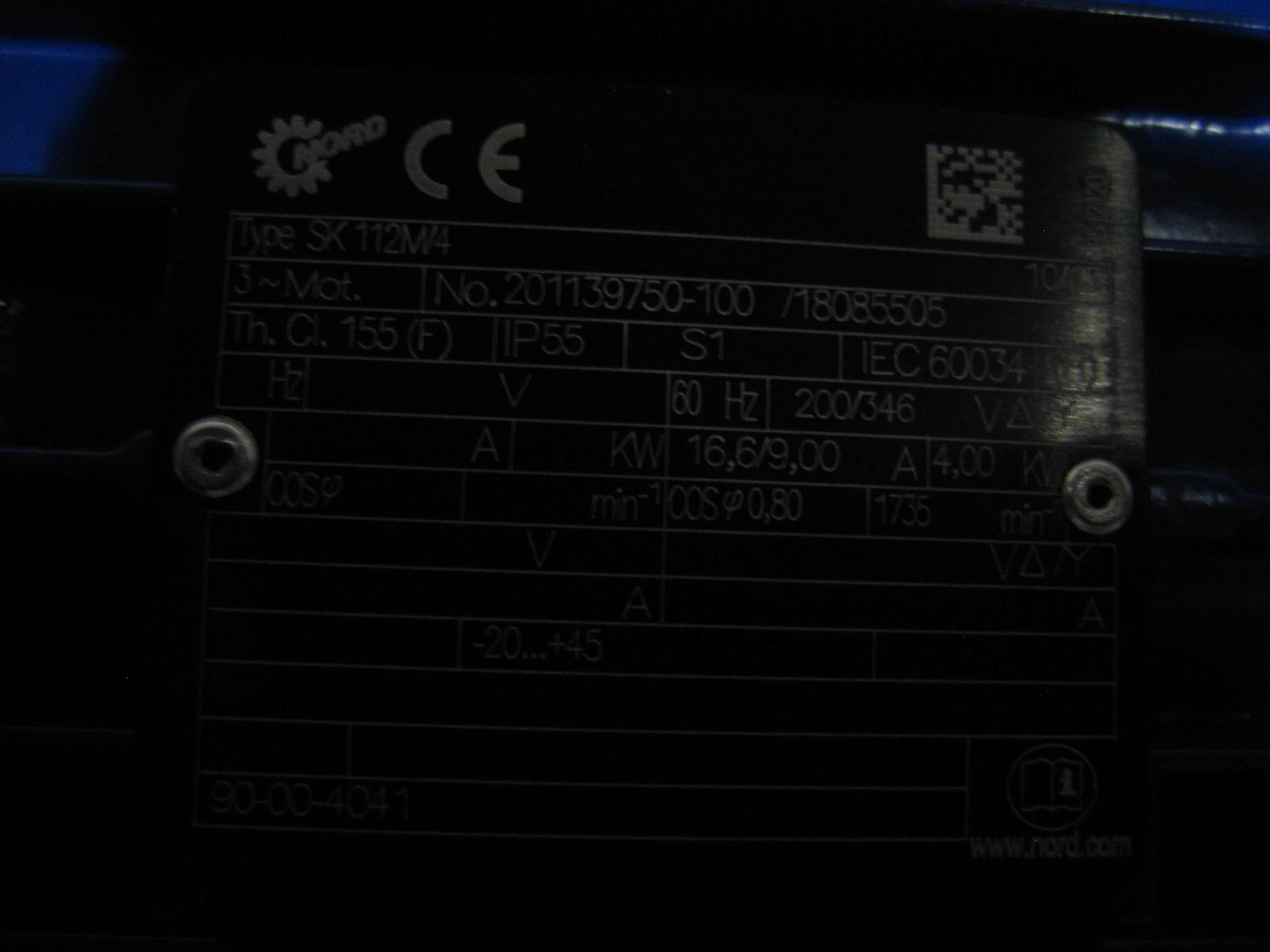 Mot-g 4.00 200/346 60Hz 63r V1/A1 250 shaft 40x58 1.4301